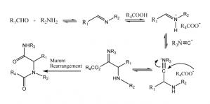 The double four-component Ugi reaction between squaramic or squaramide acids with alkyl isocyanides, amines and aromatic aldehydes
 